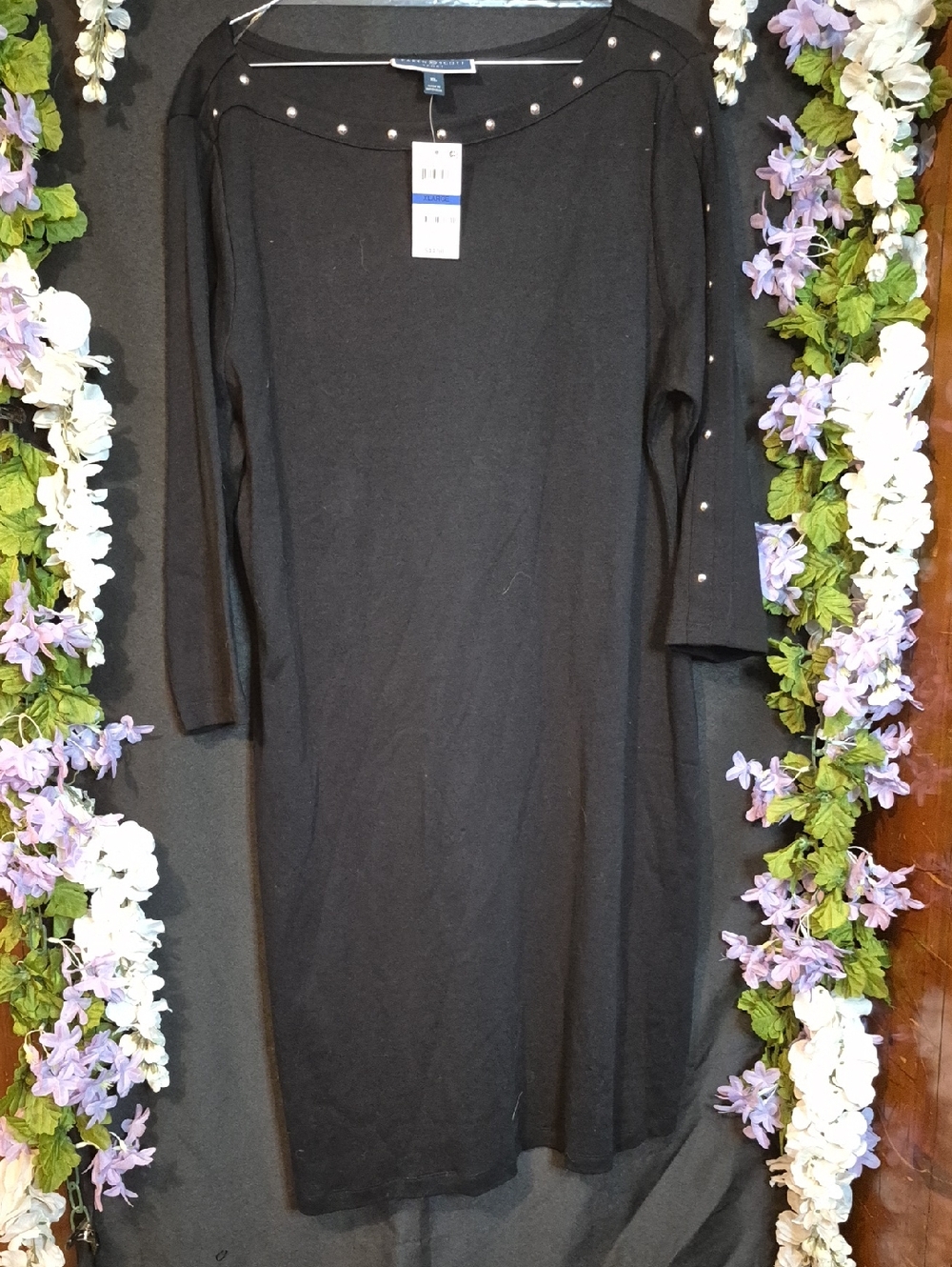 Karen Scott Sport Black Top with Silver Stud Trim